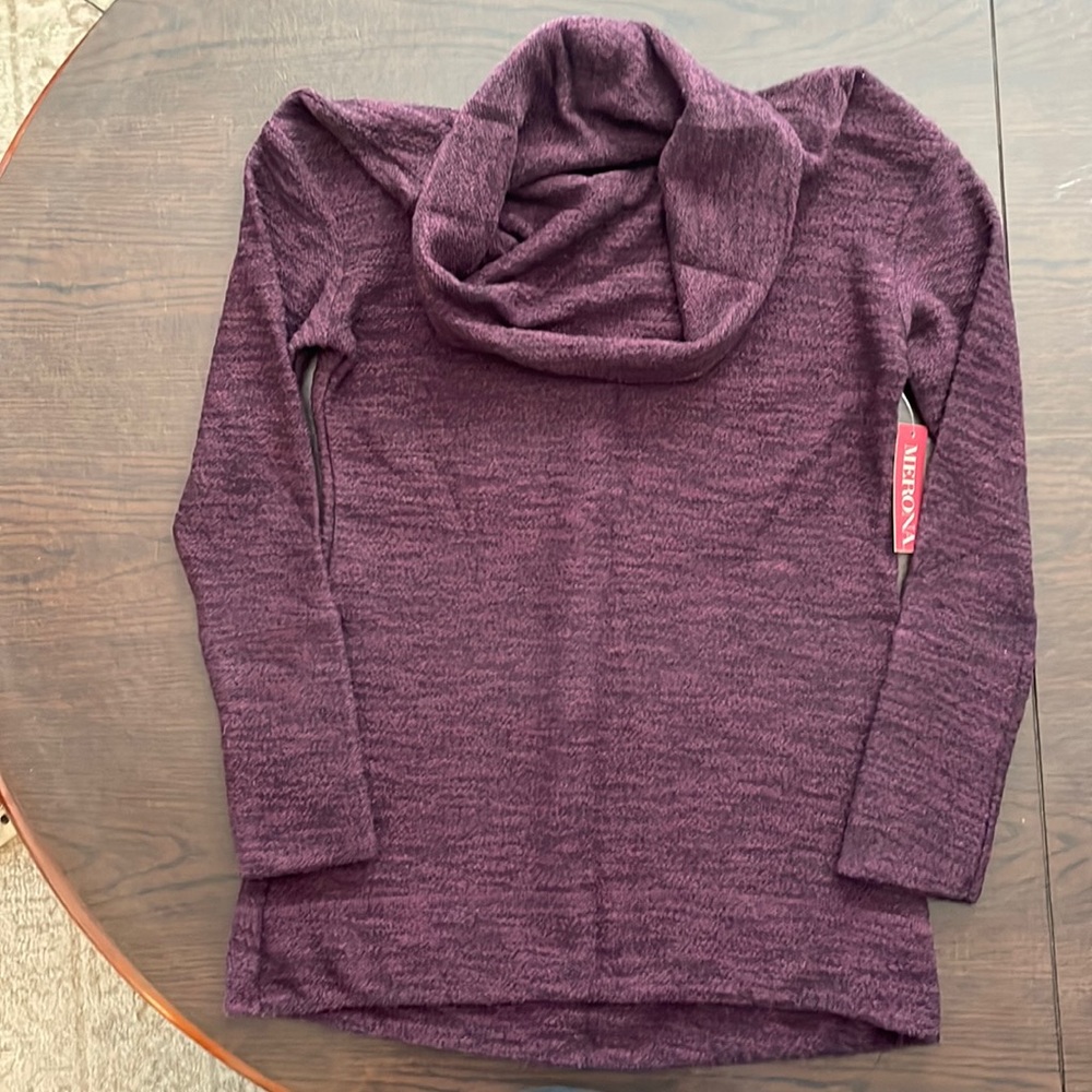 Women’s cowl neck long sleeved long length sweater